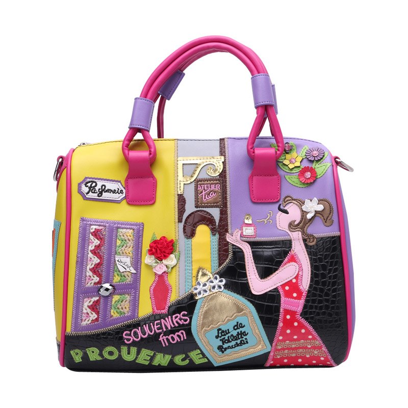 European and A merican Style Women Girl Solid Zipper Tote Cartoon Embroidery Messenger Travel Handbag Shoulder Bag
