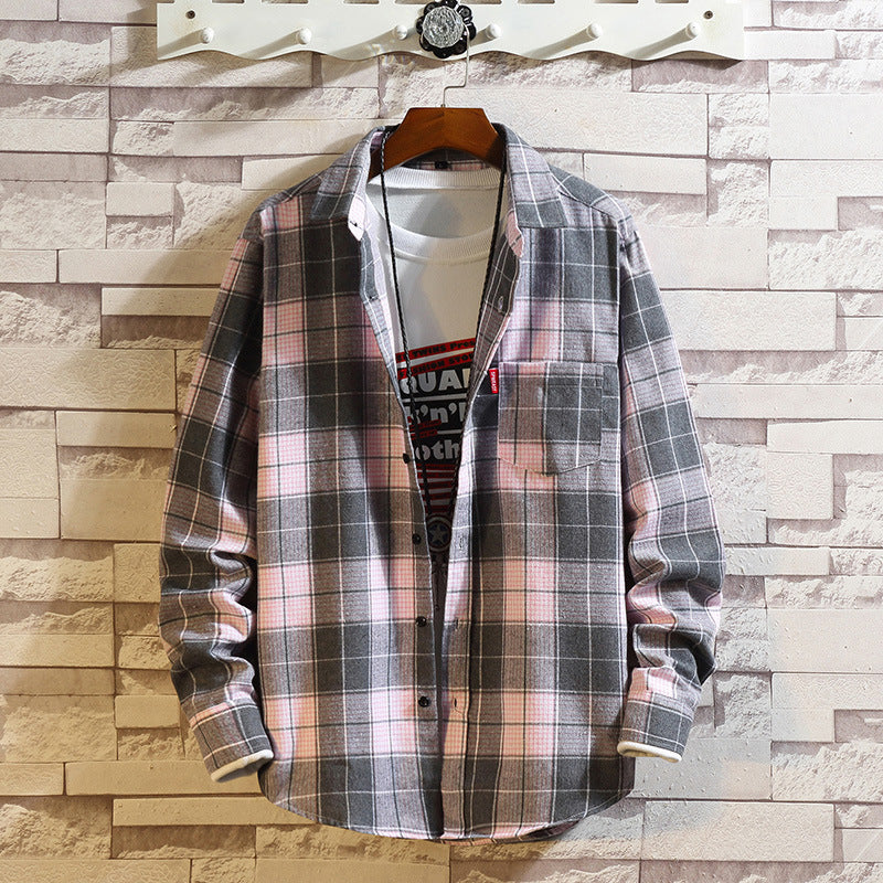 Spring and autumn new men's brushed plaid long-sleeved shirt