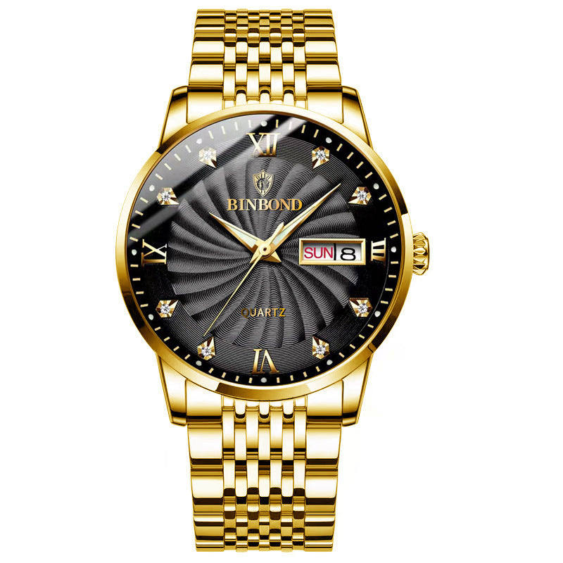 Fashion Quartz Watch Steel Belt Double Calendar Men's Watch Waterproof