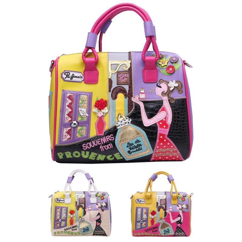 European and A merican Style Women Girl Solid Zipper Tote Cartoon Embroidery Messenger Travel Handbag Shoulder Bag