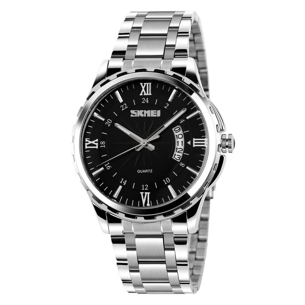 Men's Steel Belt Business Waterproof Calendar Quartz Watch