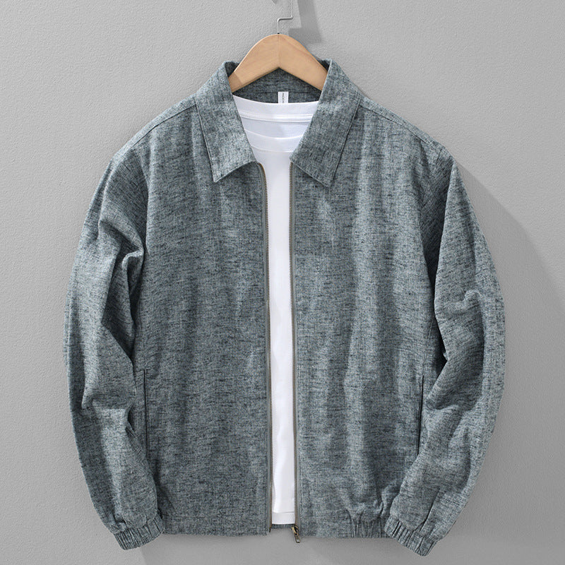 Spring And Autumn Brushed Cotton And Linen Long-sleeved Jacket Men Vintage Zipper